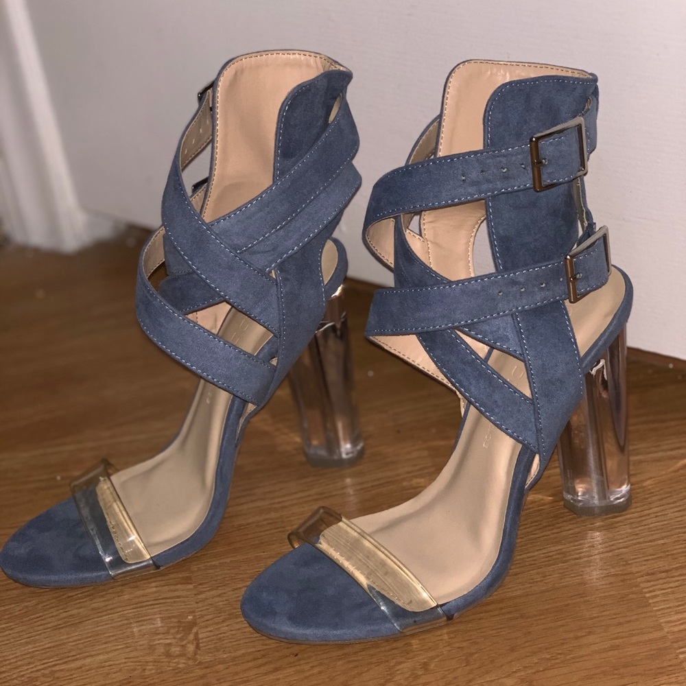 Denim with Clear chunky heels